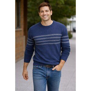 Smartwool Striped Crewneck Sweater Mens XL Merino Wool Blend Blue